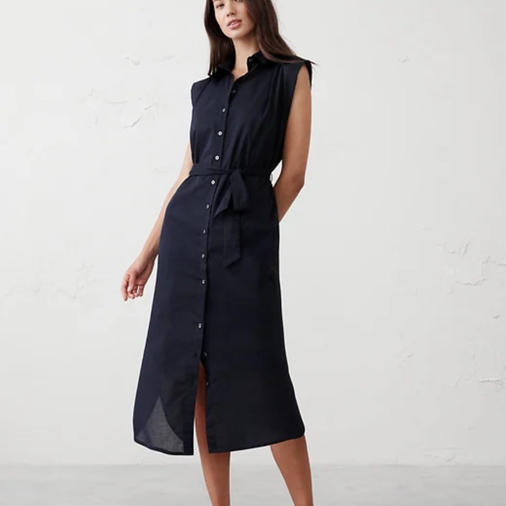 Navy Sleeveless Shirt Dress